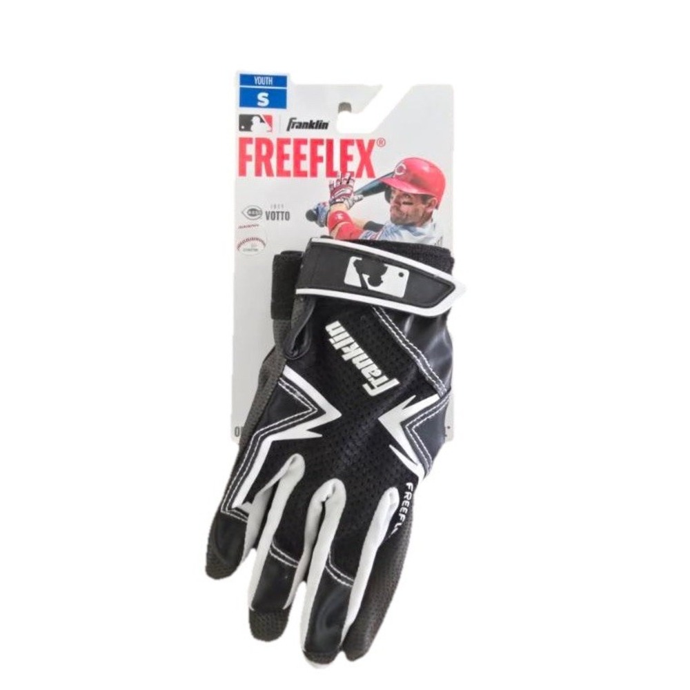 Franklin Freeflex Batting Gloves Youth Small Black White MLB Baseball 2 Pair NEW